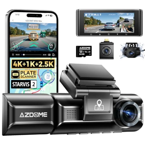 AZDOME M550 Max 4K 3 Channel Dash Cam, Dual STARVIS Sensors, 4K+2.5K+1080P Front and Rear Inside Triple Car Camera, Built-in WiFi GPS, 64GB Card Included, IR Night Vision, Ride Share Accessories - Image 1