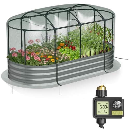 Lineware Raised Garden Bed with Sprinkler Timer and Self-Watering System, 6x3x1 ft Elevated Planter Boxes Outdoor with Mesh Cover, Galvanized Raised Beds for,Vegetables,Flowers, Backyard, Patio - Image 1
