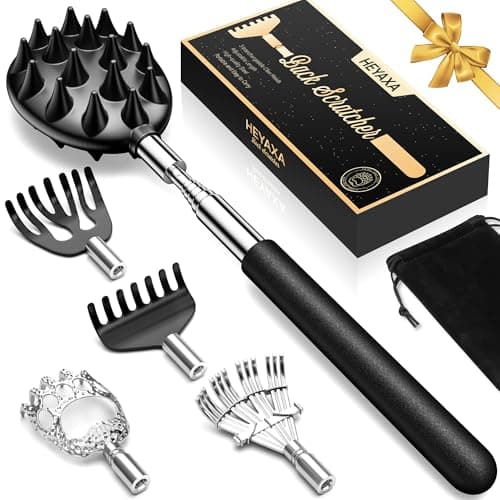 Telescoping Back Scratcher with 5 Detachable Heads, Fathers Day Dad Gifts for Men and Women, Practical Gifts for Father, Dad, Adults with Gift Box - Image 1
