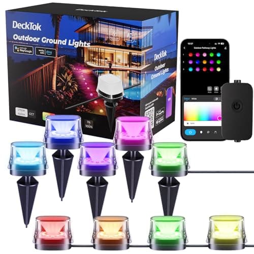 DeckTok Outdoor Ground Lights, 50ft Smart RGBCW LED Pathway Lights Work with Alexa, Google Assistant, 15 Pack IP67 Waterproof Landscape Lighting for Path Yard Lawn Patio Pool Fence and Party Decor - Image 1