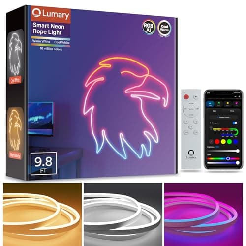 Lumary Smart RGBAICW Neon Rope Light Indoor, 9.8ft LED Lights for Bedroom Works with Alexa/Google Assistant, 180LEDs/m RGB & Warm White & Cool White Strip, Wall Decor for Halloween, Softer Material - Image 1