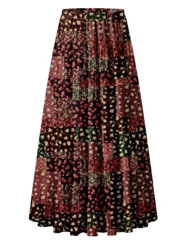 Zeagoo Skirts for Women Trendy Summer Flowy Maxi Skirt Spring Fall Casual High Waisted Tiered Layered Beach Skirt Plaid M - Image 1