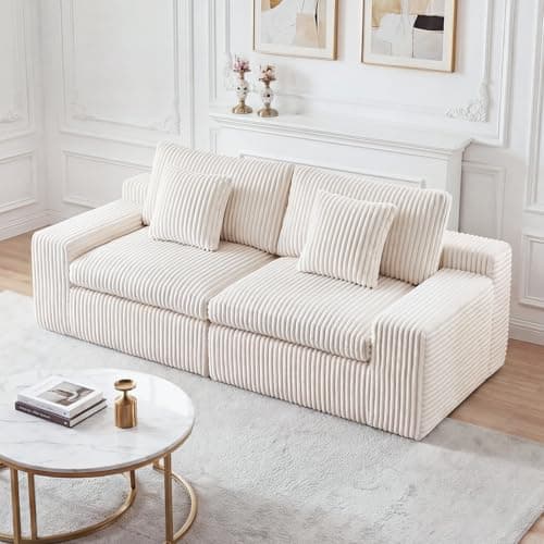 HipyMo 75" Boneless Cloud Couch, Modular Sectional Sofa 2 Seater with Wide Armrests and Throw Pillows, Deep Seat Sectional Couches for Living Room, 35D High-Density Foam, No Assembly Required, Beige - Image 1