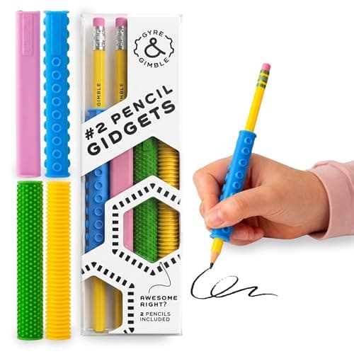Gyre & Gimble Gidgets for #2 Pencils | Textured Silicone Pencil Sleeve for Quiet & Calm Fidgeting | 4 Sleeves & 2 Pencils | ADHD Sensory Tool for Kids & Adults - Image 1