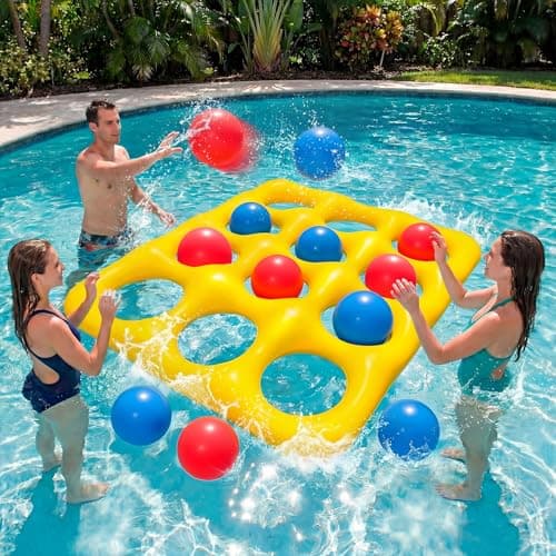Upgraded Pool Toys 12-Square Pool Tic Tac Toe Game Set With 12 Inflatable Balls, Pool Games for kids/Adults/Teens, Outdoor Water Games, Suitable Pool Beach Party Birthday Favors & Family, Yellow - Image 1