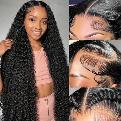 ROHANEM 34 Inch 250% Density 13X6 Deep Wave Lace Front Wigs Human Hair Curly Wig Wet and Wavy HD Lace Frontal Wig Pre Plucked 100% Real Human Hair No Synthetic Blend No Tangle No Shedding - Image 1