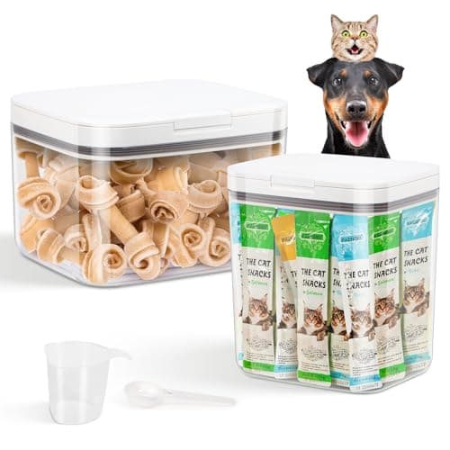 TBMax 2 Pack Large Dog Treat Container Bins 2 Qt + 3 Qt with One-Press Flip-up Lid, Airtight Pet Dog Cat Treat Jar for Countertop, Pet Biscuit Canister Cookie Holder - Image 1