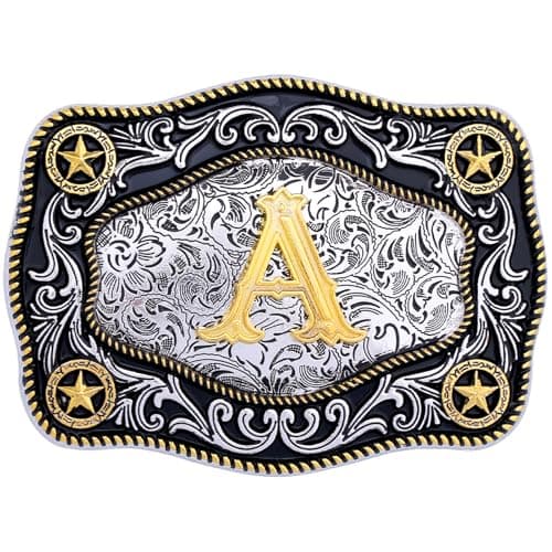 Absbolo Western Belt Buckle Initial Letters ABCDJMR to Z Large Gold Cowboy Belt Buckle for Men Women A