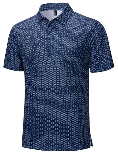 Cotrasen Golf Polo for Men Print Shirts Short Sleeve Moisture Wicking Performance Collared Breathable Tee Shirts Navy Blue M - Image 1