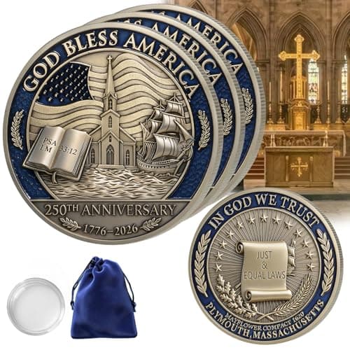 3PCS USA 250th Anniversary Commemorative Coin Religious Christian Faith-Based Gifts (1776-2026) God Bless America Patriotic Challenge Coin, Features Mayflower Compact & Declaration of Independence - Image 1