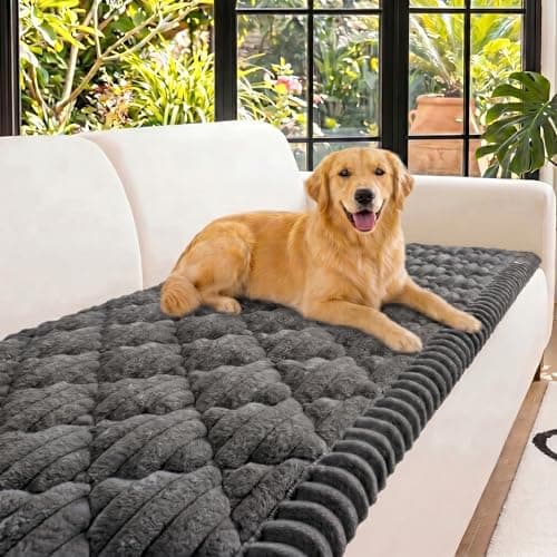 NILUOH Couch Cover for Dogs Washable, Fuzzy Couch Cushion Cover Thick Non-Slip Sofa Slipcover for 2 Cushion Sofa/Loveseat (Dark Gray, 27.6" x 59") - Image 1