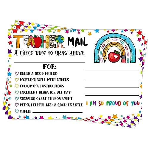 WaaHome Teacher Mail Notes to Parents - Confetti Happy Mail Postcards for Students from Teacher - Rainbow Good Behavior Incentive Cards - Classroom Must Haves - Kindergarten Elementary School Supplies