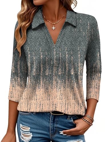 Bellcoco Summer Tops for Women 3/4 Length Sleeve Tops and Blouses Dressy Business Casual Outfits Work Cruise 2026,Floral Grey,M - Image 1