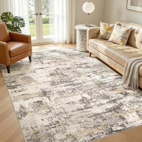 Area Rugs for Living Room: 5x7 Abstract Washable Rug Modern Neutral Large Soft Stain Resistant Non-Slip Backing Machine Table for Bedroom Dining Room Indoor Home Office Carpet - Gold Brown - Image 1