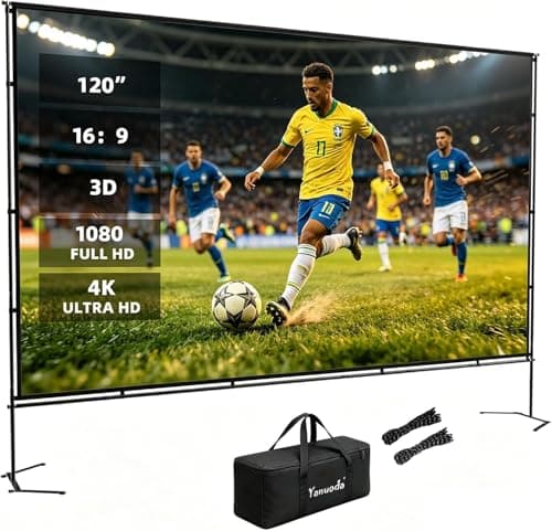 120 Inch Projector Screen with Stand - 4K HD 16:9 Portable Outdoor Movie Screen Reinforced Stable Frame Windproof & Wrinkle-Free with Carry Bag for Backyard, Camping, Indoor Theater