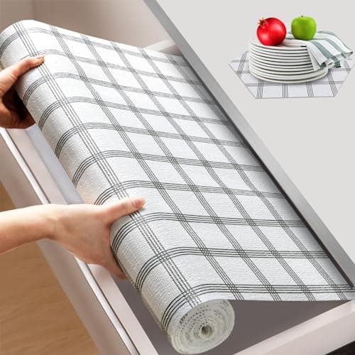 Beautysaid Shelf and Drawer Liner for Kitchen Cabinet, Non Adhesive Non Slip Shelf Paper Waterproof Washable Thickened for Dresser Pantry Shelve Bathroom Protector Liner(Plaid,12 in x 10 FT) - Image 1