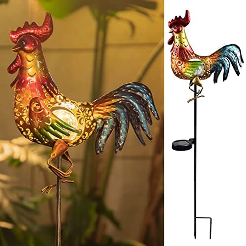 Tryme Rooster Solar Lights Outdoor Decorative Garden Statue Gifts for Chicken Lovers Women Mother Metal Yard Art for Lawn - Image 1