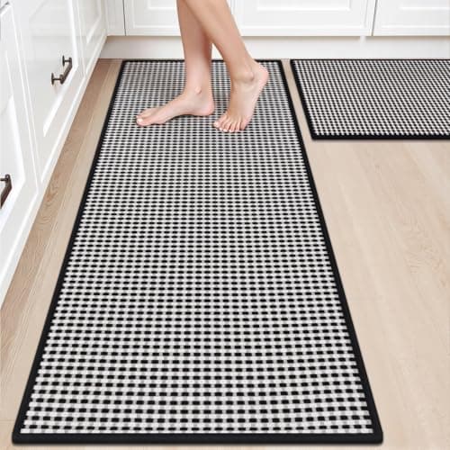 HEBE Kitchen Rugs Sets of 2 Non Slip Washable,20"x59"+20"x32" Cushioned Rubber Kitchen Mats for Floor,Stain Resistant Kitchen Carpet Runner Rug for Hallways, Front of Sink, Laundry - Image 1