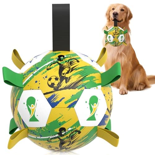 HETOO Dog Soccer Ball with Straps: 8 inch Large Dog Toys for World Cup - Outdoor Indoor Dog Herding Ball - Water Pool Play Pet Birthday Gift for Medium Large Dogs - Image 1