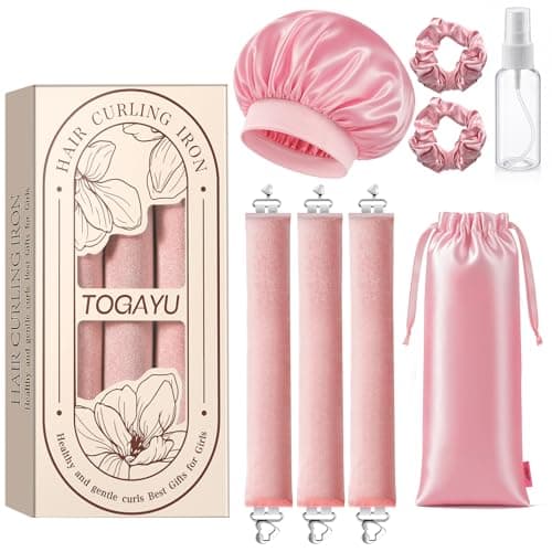 Togayu Heatless Hair Curler Set with Satin Sleep Bonnet, 2 Satin Scrunchies, Jumbo Flexi Rods for Overnight Curls, Overnight Hair Curlers for Natural Long Hair, Includes Spray Bottle & Storage Bag - Image 1