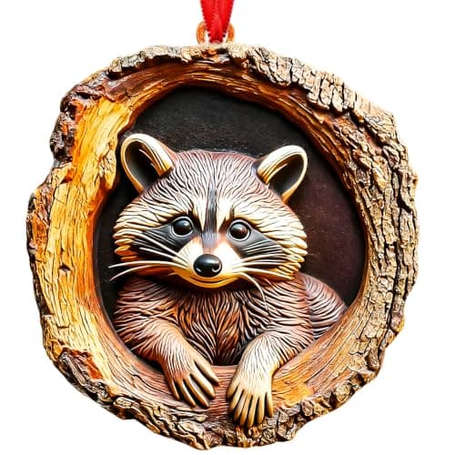 Raccoon Ornament, 3D Resin Animal Christmas Ornaments, Cute Funny Ornaments