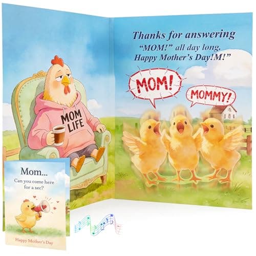 mountova Mothers Day Card with Sound & Motion - Chicken Musical Pop Up Mothers Day Card for Mom, Wife - Animated Mother’s Day Gift from Son, Daughter, Husband - 5.9" x 7.9" - Image 1
