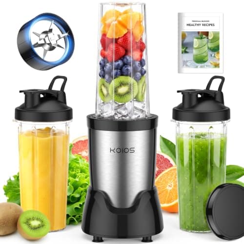 KOIOS Personal Blender for Smoothies with 3 x 22oz To-go Cups, BL319B Black