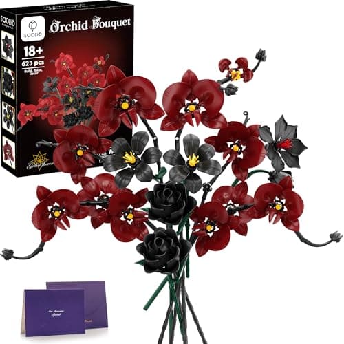 SOOLIO Orchid Rose Flower Bouquet Building Set for Adults, Gifts for Mom Wife Women Couple Girlfriend Teen, Artificial Floral Botanical Collection Gothic Decor for Home or Office (623 PCS) - Image 1