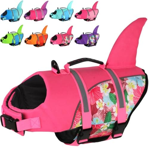 Doglay Dog Life Jacket, Ripstop Cute Shark Dog Life Jacket with Superior Buoyancy and Rescue Handle, Adjustable Dog Life Vests for Swimming Boating, Pet Flotation Vest for Small Medium Large Dogs