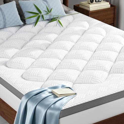 GHLPECYO 3 Inch Extra Thick Queen Size Mattress Topper, Cloud-Like Pillow Top Mattress Pad with Bamboo Viscose & Memory Foam Filling, 18‘’ Deep Pocket Bed Topper, Breathable Air Mesh Sides, White-grey