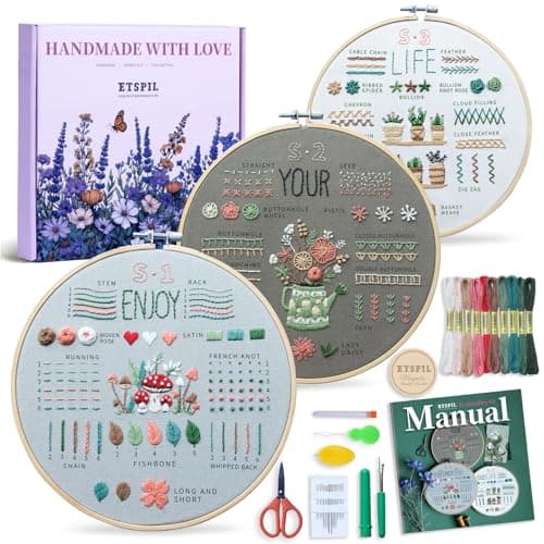 ETSPIL Embroidery Kit for Beginners, Magnetic Needle Minder & 4K Video Tutorials, Pre-Printed Floral Patterns, Bound Guide, Relaxing Screen-Free Craft for Women at Home - Image 1