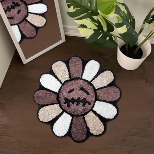Shovagy Trippy Happy Face Rug Cool Rugs Tufted Quick Dry Bath Mats for Bathroom Non Slip Bath Mat Water Absorbent 2FT Brown Bathroom Rugs Halloween Gothic Ghost Skull Horror Decor Carpet - Image 1