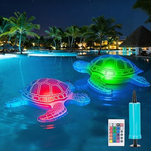 26.5inch Solar Pool Floats Lights, IP68 Waterproof Solar Powered Floating Pool Lights, 16 RGB Colors Turtle Inflatable Light Up Pool Float for Above Ground Pools, Outdoor Swimming Pool Decorations - Image 1