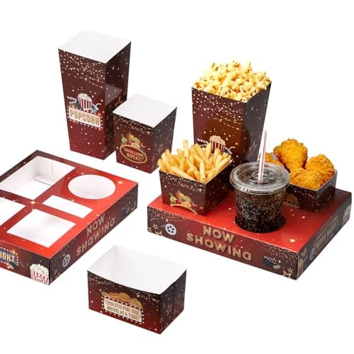 WSICSE 27 Set Movie Night Snack Trays, Disposable Paper Movie Snack Boxes Include 27 Trays, Popcorn Boxes, French Fries for Outdoor Cinema Home Theater Birthday Party - Image 1