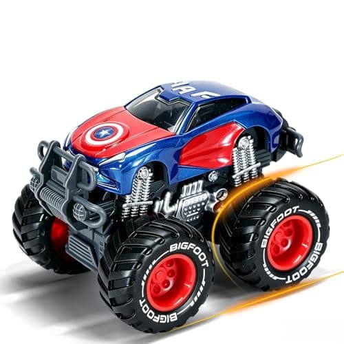 Iridety Movie Superhero 1:64 Scale Monster Trucks Toy Trucks,Metal Body,Giant Wheels, Favorite Characters and Cool Designs, Age 3, 4-8 and Above(Captain)