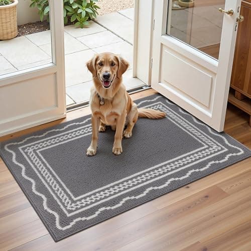 Ileading Indoor Door Mat 2x3ft, Absorbent Dog Muddy Paws Mats, Low-Profile Entrance Small Runner Carpet with Non-Slip Rubber Backing, Washable Inside Welcome Mat for Hallway,Entryway,Kitchen (Grey)