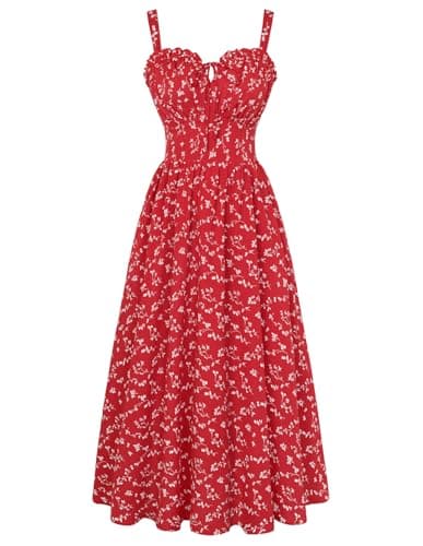 Scarlet Darkness Floral Dresses for Women 2026 Summer Graduate Sundress Wedding Guest Dress Red Floral L - Image 1