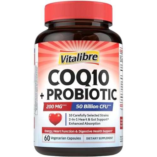 Vitalibre CoQ10 200 mg, with Probiotics for Women & Men, 50 Billion CFU, High Absorption Ubiquinone, Heart & Gut Energy Support, Powerful Antioxidant, Easy to Swallow, 60 Vegan Capsules - Image 1