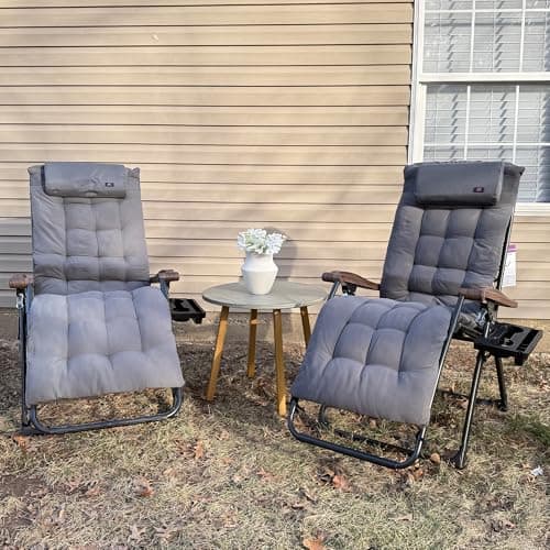 PURPLE LEAF Outdoor Reclining Chair Patio Zero Gravity Chaise Lounge Folding Chair with Removable Cushion Adjustable Headrest for Lawn Camping Beach Pool Grey - Image 1