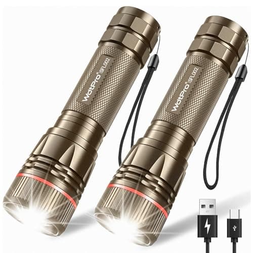 WdtPro Rechargeable Flashlights High Lumens, 2 Pack 10H Long Lasting Super Bright EDC Flashlight, LED Mini Tactical Flash Lights for Camping Emergency, Drop & Water Resistant Brown(Battery Included) - Image 1