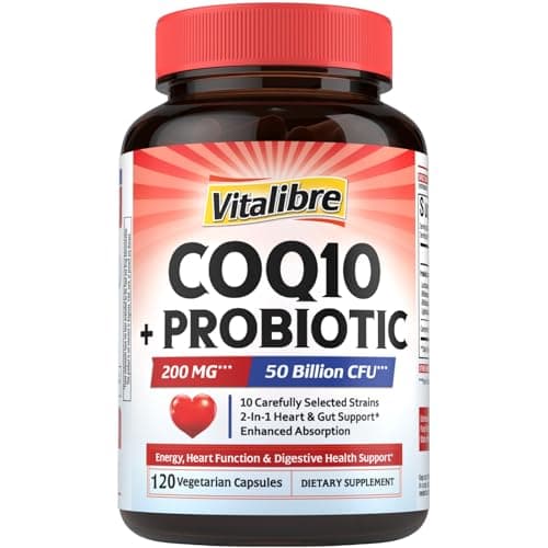 Vitalibre CoQ10 200 mg, with Probiotics for Women & Men, 50 Billion CFU, High Absorption Ubiquinone, Heart & Gut Energy Support, Powerful Antioxidant, Easy to Swallow, 120 Vegan Capsules - Image 1