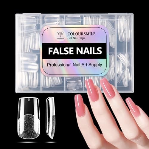 COLOURSMILE Medium Square Full Cover Nail Tips - 216pcs Pre-Shaped Gelly Press on Nails, 12 Sizes for Acrylic French Extension, DIY & Salon
