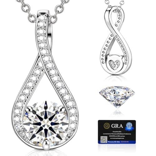 Moissanite Pendant Necklaces for Women, 18K White Gold Plated 925 Sterling Silver Necklace Hypoallergenic Dainty Moissanite Necklace Jewelry for Women D Color VVS1 Clarity 1.0CT Ideal Jewelry Gifts - Image 1