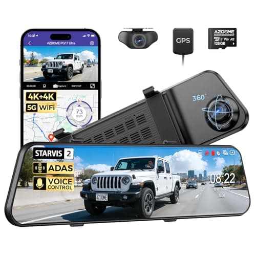 AZDOME 4K+4K Mirror Dash Cam Front and Rear with AR effects, ADAS Rear View Mirror Camera, STARVIS 2 12" Rearview Mirror Dashcam with Dual HDR, 5.8GHz WiFi, Voice Control, GPS, 128GB Card (PG17 Ultra) (Black) - Image 1