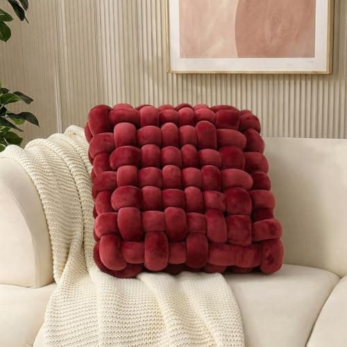 Jaysydd Knot Throw Pillows Square Burgundy Throw Pillows Soft Accent Pillows Decoration Cushion for Couch Home Office Living Room Bedroom Bed Sofa Decor 15.7" - Image 1