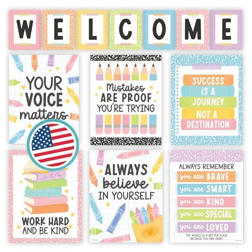 Welcome Sign for Classroom -13 Motivational Wall Decor for Classroom, Welcome Bulletin Board Set, Inspirational Posters, Positive Affirmations, Pastel Welcome Back to School Bulletin Board Decorations - Image 1