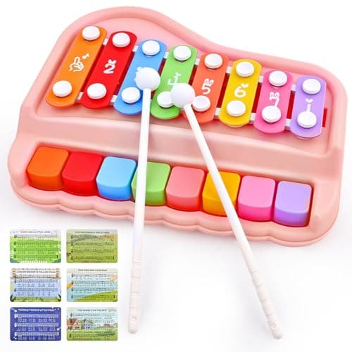 Pink 3-in-1 Toddler Xylophone Piano Toy, Toddler 8 Key Musical Instrument with Mallets & Music Cards, Montessori Educational Gift for Girls Ages 1-3 - Image 1