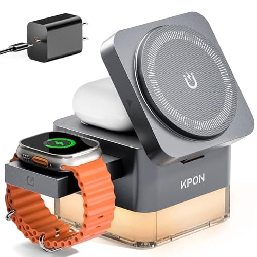 KPON for iPhone Nightstand Charging Station,15W 3 in 1 Wireless Phone Charger Stand with Night Lamp, Travel Foldable Magnetic Cube Magsafe Dock for iPhone 17 16 15 14 13 12 Series/Apple Watch/Airpods - Image 1