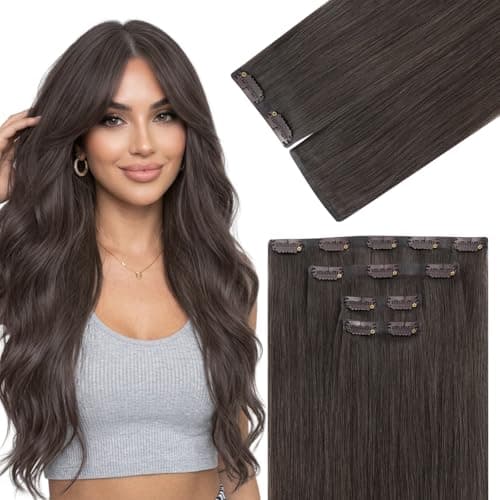 Ve Sunny Seamless Clip in Hair Extensions Mocha Brown Mix, Real Human Hair Extensions Clip ins for Daily Wear with Silky and Soft Texture, Invisible Straight Remy Hair, 16 Inch 80g 4pcs - Image 1
