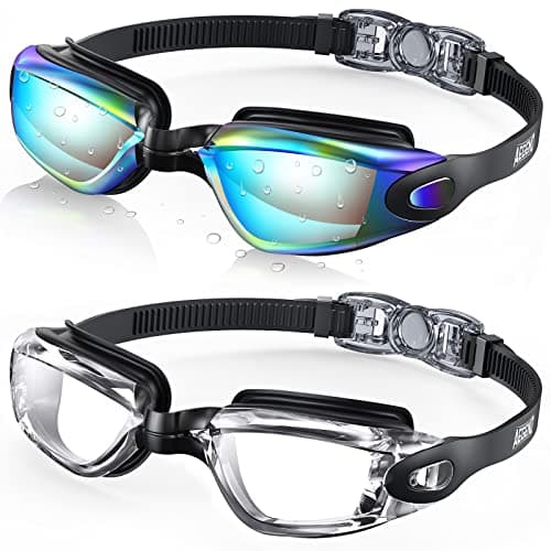 Aegend Swim Goggles, 2 Pack Swimming Goggles No Leaking Adult Men Women Youth, Flexible, Detachable, Aqua & Clear - Image 1